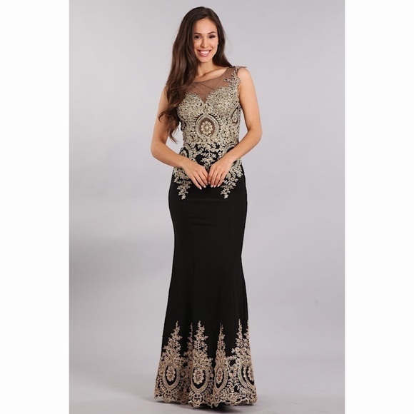 BLACK and Gold Lace Dress 1696 - Picture 1 of 6